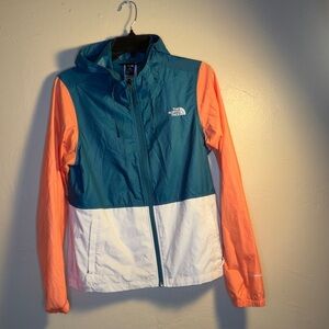 The North Face Women's Teal and Orange Windbreaker Shell Jacket